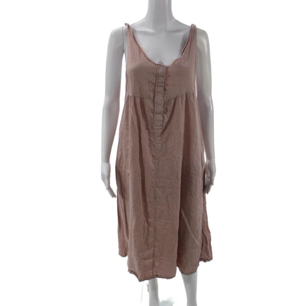 Neve & Hawk Womens Slip Dress Pink Linen Sleeveless Maxi Size M